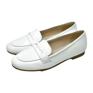 1308 - White Soft Leather Flat Loafer for Girl by London Kids