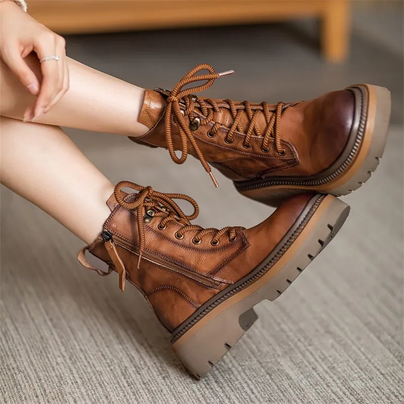 65mm Platform Chunky Lace-Up Combat Boots Women Martin Boots Ankle Boots in Black/Coffee/Yellow