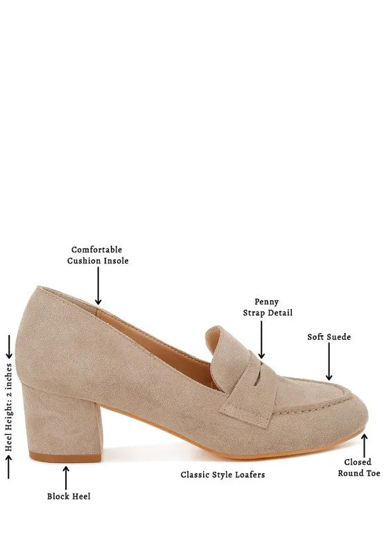 Astra Block Heel Genuine Suede Loafers