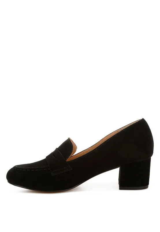 Astra Block Heel Genuine Suede Loafers