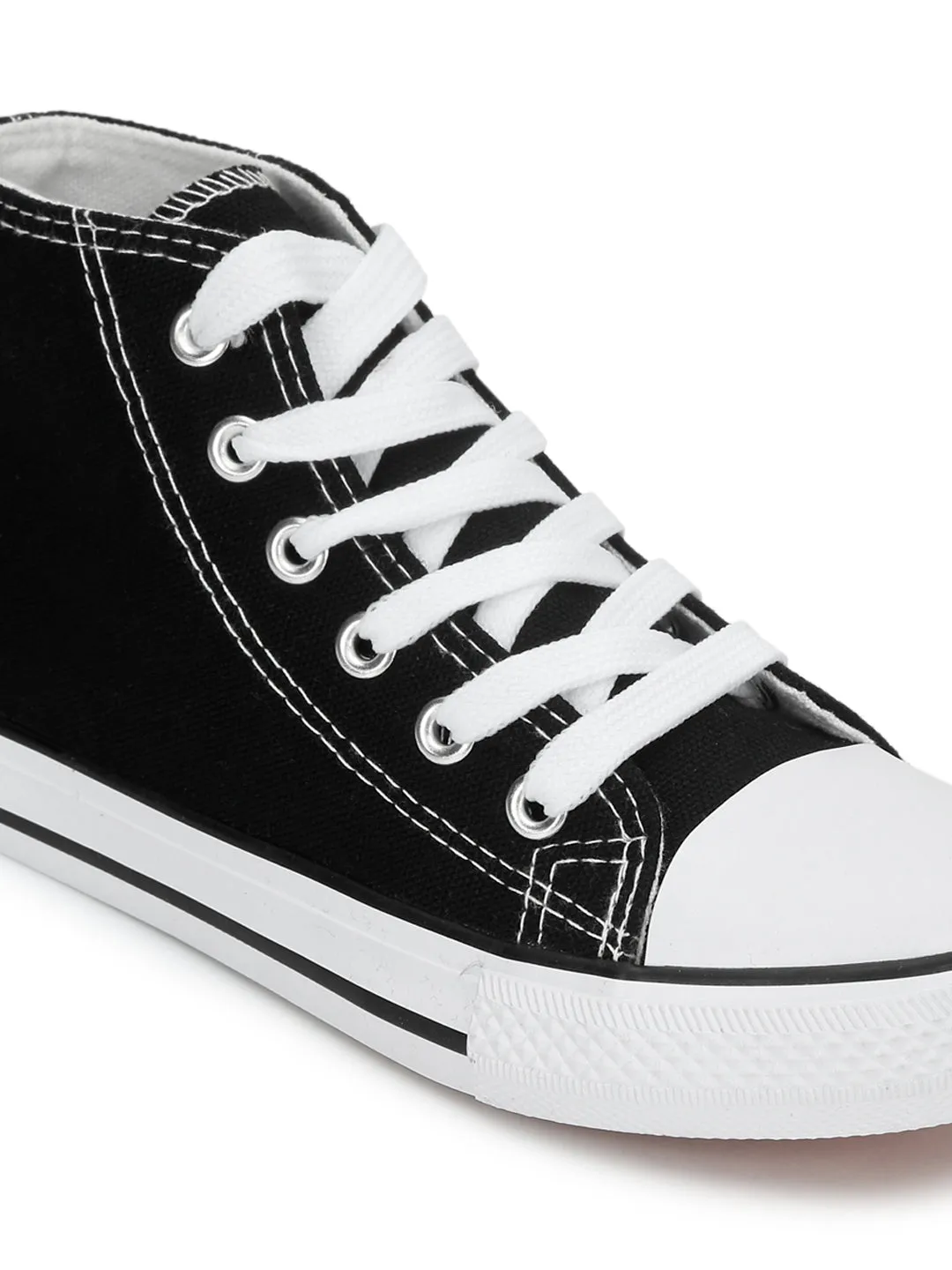 Black Canvas High Ankle Stylish Lace-Up Sneakers For Kids-Unisex (TC-LKCAN4-BLK)