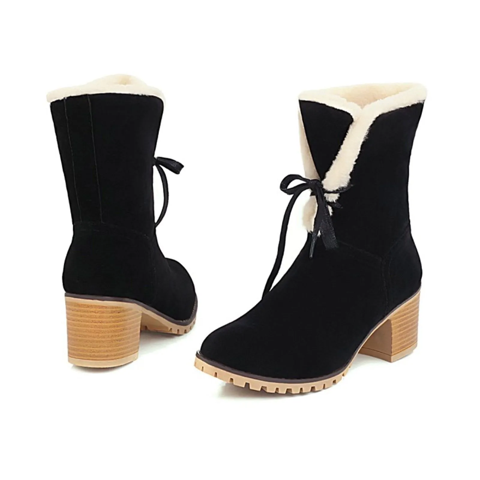 Black faux fur trim Boots Women's