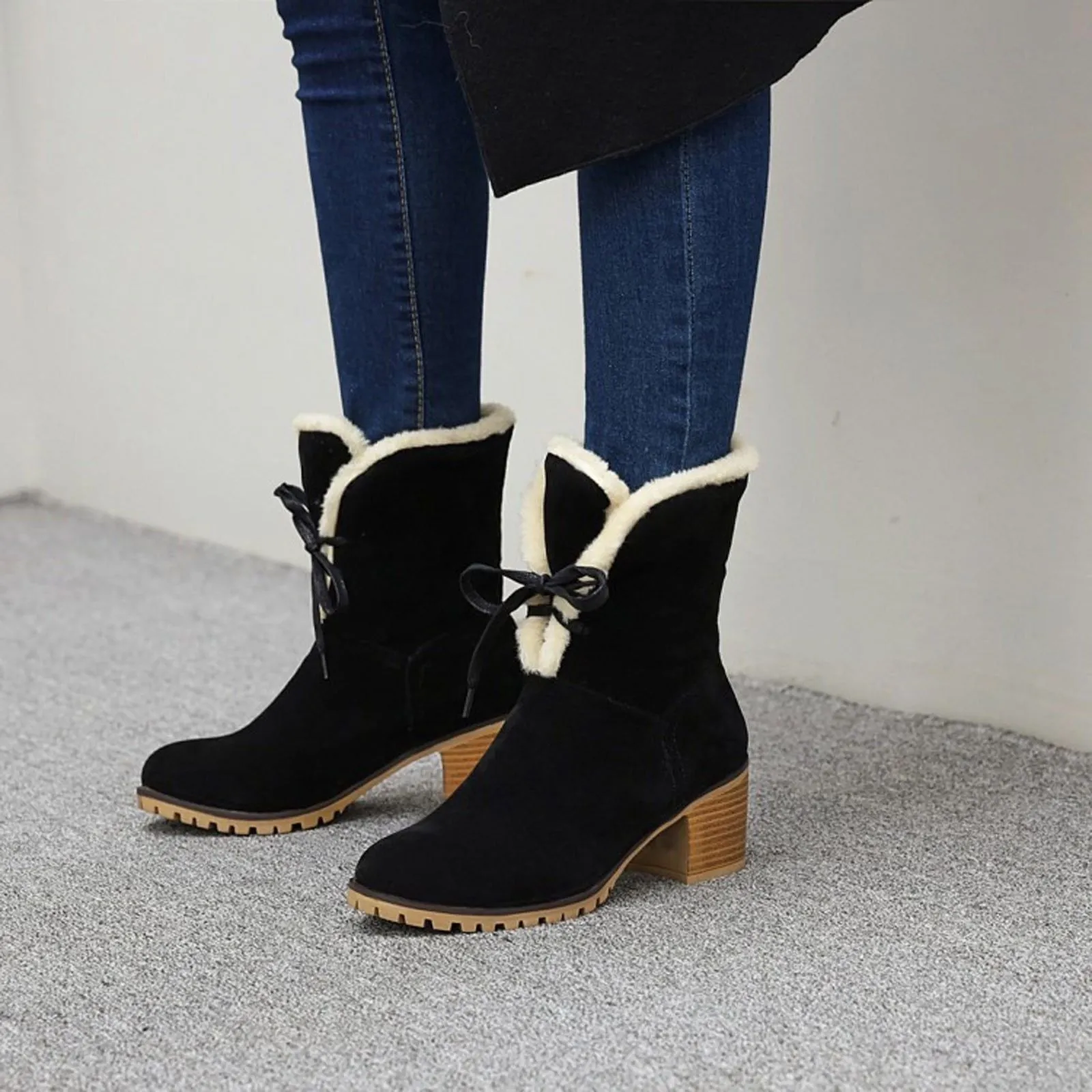 Black faux fur trim Boots Women's