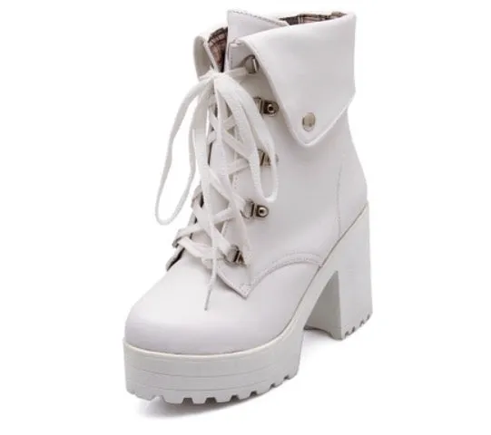 British Style Chunky Heel Short Tube Martin Boots