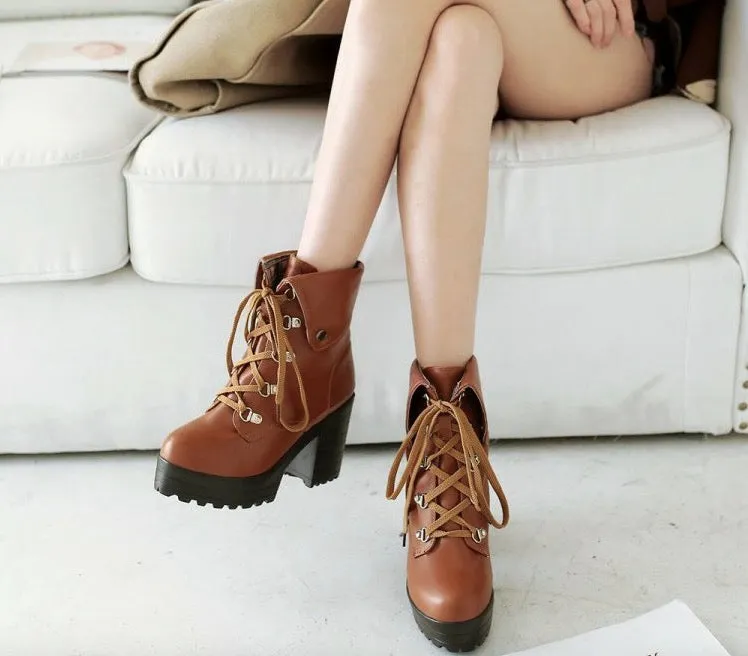 British Style Chunky Heel Short Tube Martin Boots