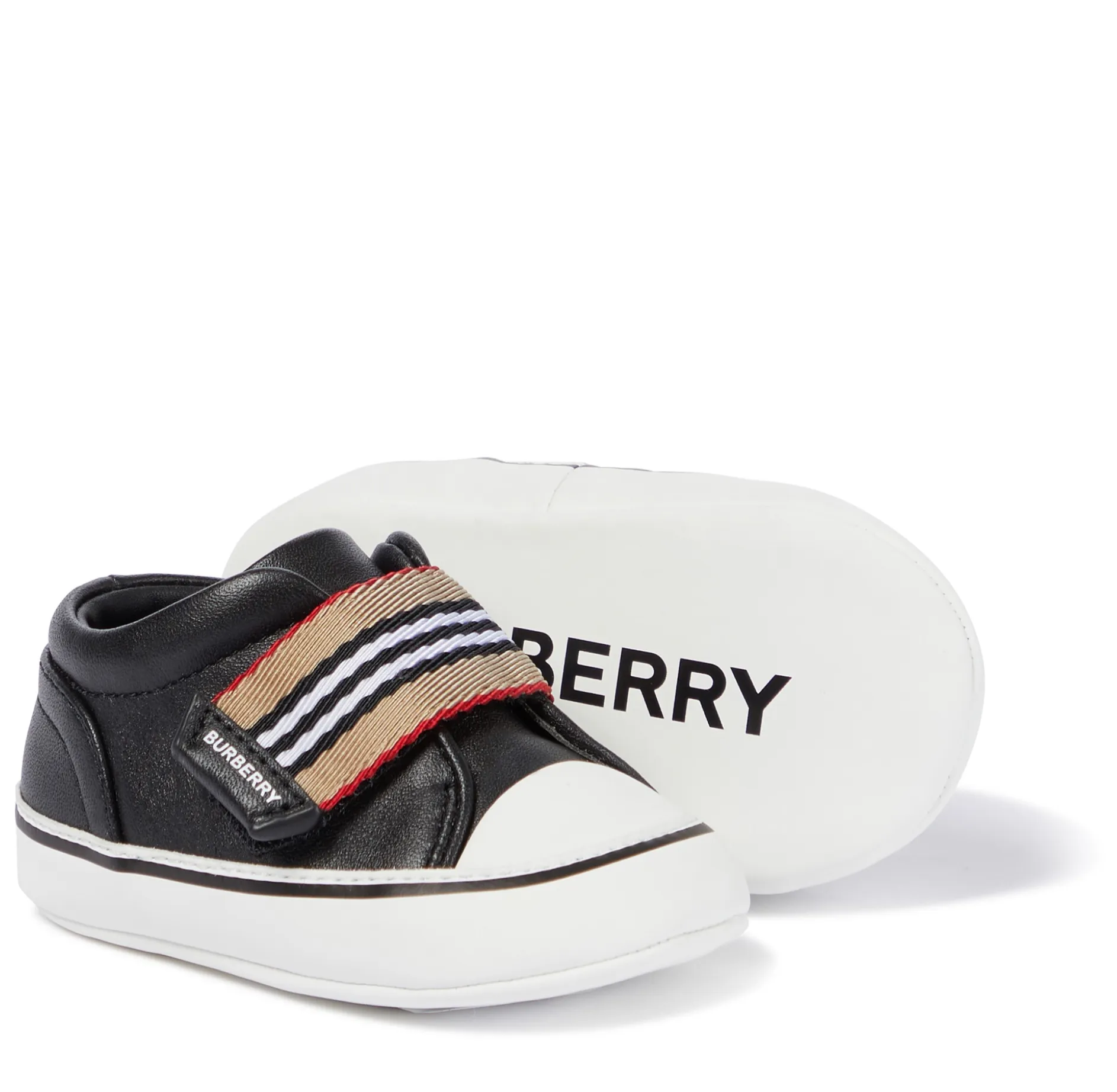 BURBERRY Baby Black Icon Stripe Strap Slip-on Sneakers