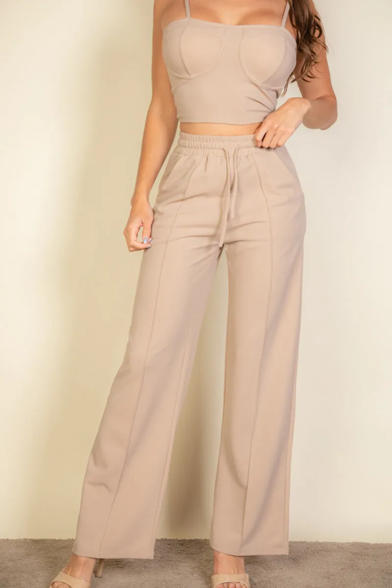 Bustier Crop Cami Top & Slant Pocket Straight Pants