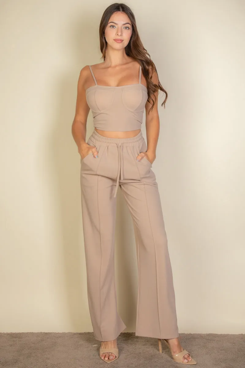 Bustier Crop Cami Top & Slant Pocket Straight Pants