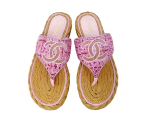 Chanel 2020 Light Purple & Pink Tweed & Mesh Thong Sandals