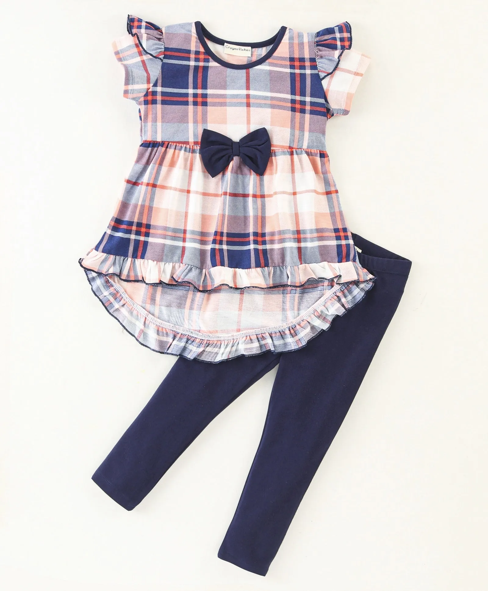 Checkered High Low Frilled Top Leggings Set