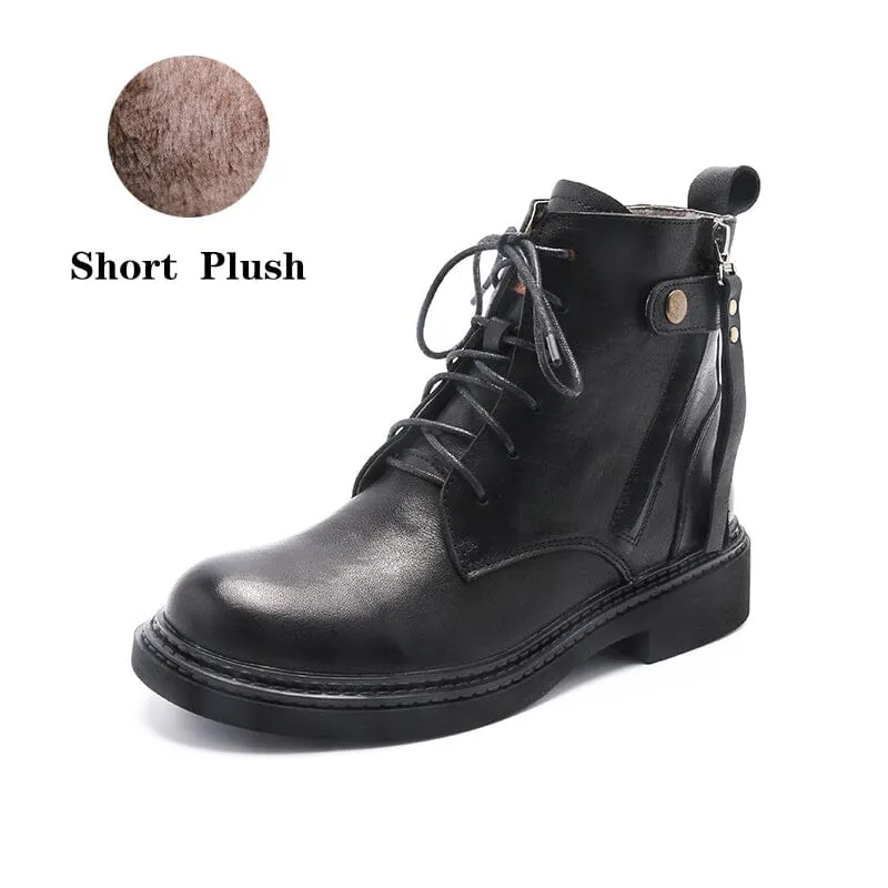 Chunky Side Zip Boots Belted Leather Martin Boots Soft Walking Short Boots Black/Coffee