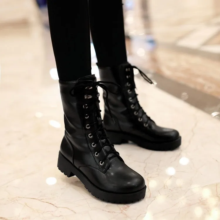 Classic Black Lace Up Flat Short Boots