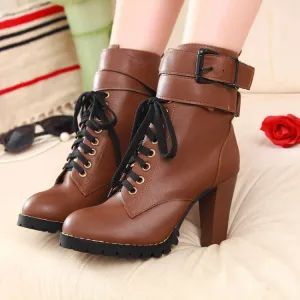 Classic Single Cross Belt High-Heeled Martin Boots