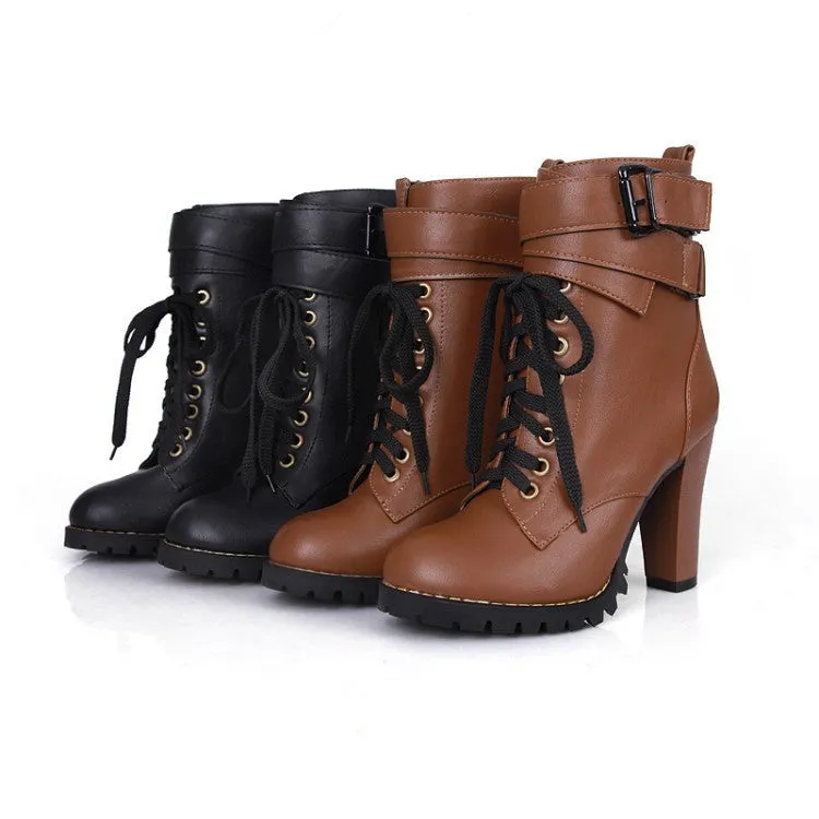 Classic Thicken Cross Belt High-Heeled Martin Boots