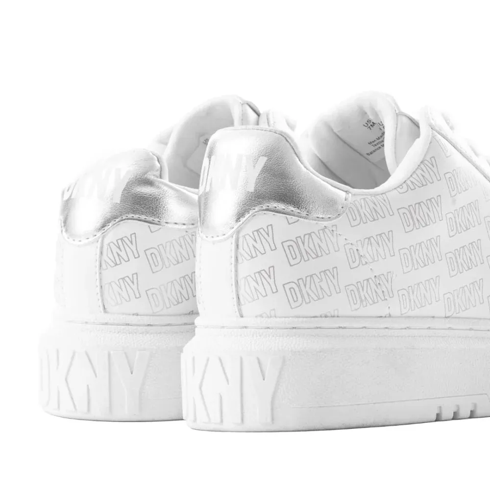 DKNY Scattered Logo Leather Sneakers Women - WHTSLV