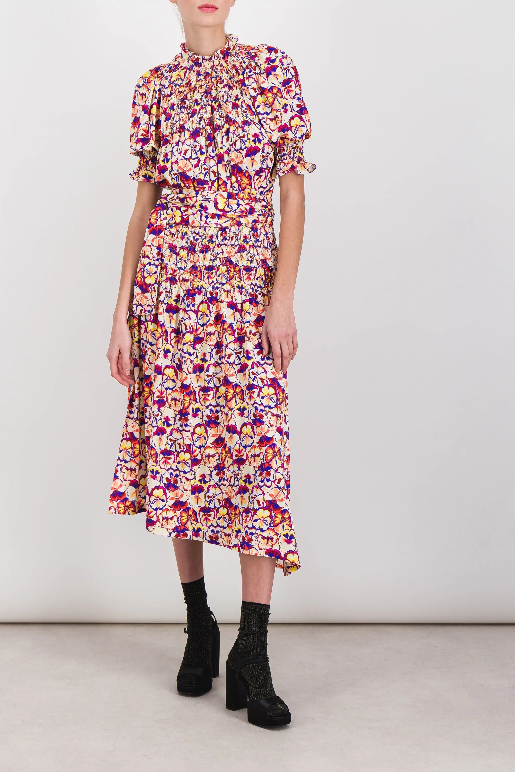 Flower printed jersey shortsleeved midi dress