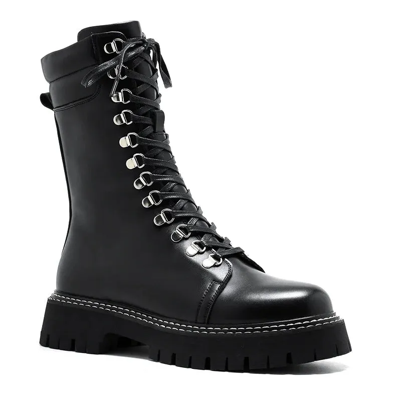 Funki Buys | Boots | Men's Goth Lace Up Mid-Calf Combat Boots