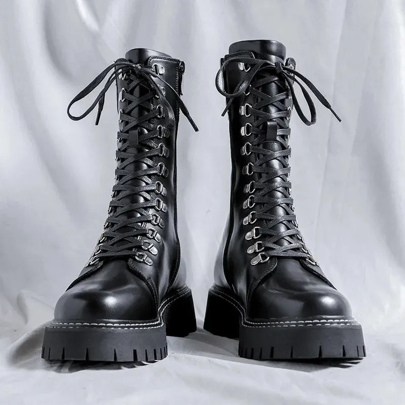 Funki Buys | Boots | Men's Goth Lace Up Mid-Calf Combat Boots