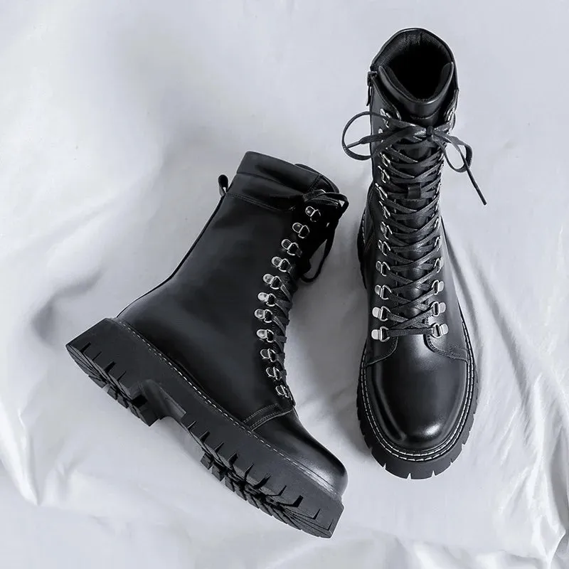 Funki Buys | Boots | Men's Goth Lace Up Mid-Calf Combat Boots