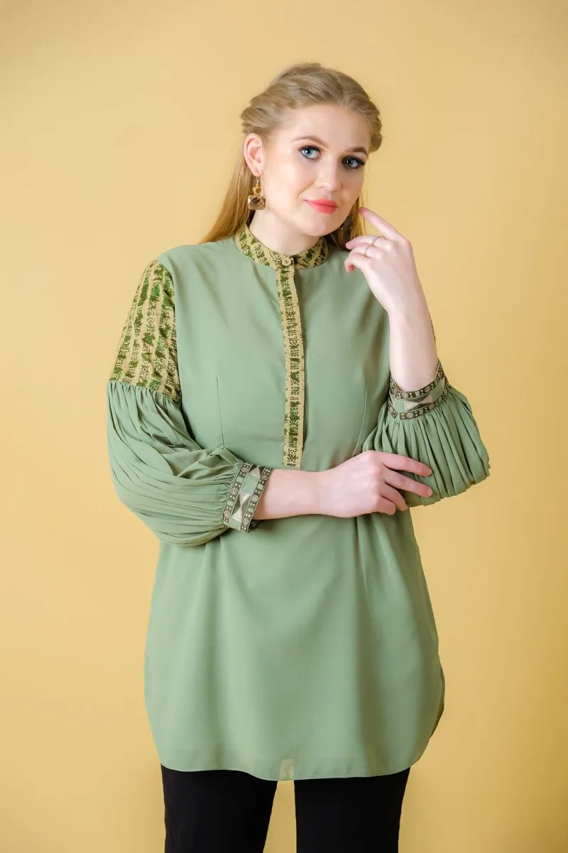 Georgette Green Comfortable Women's Long Top