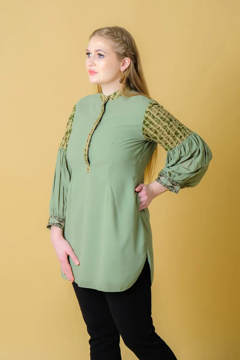 Georgette Green Comfortable Women's Long Top