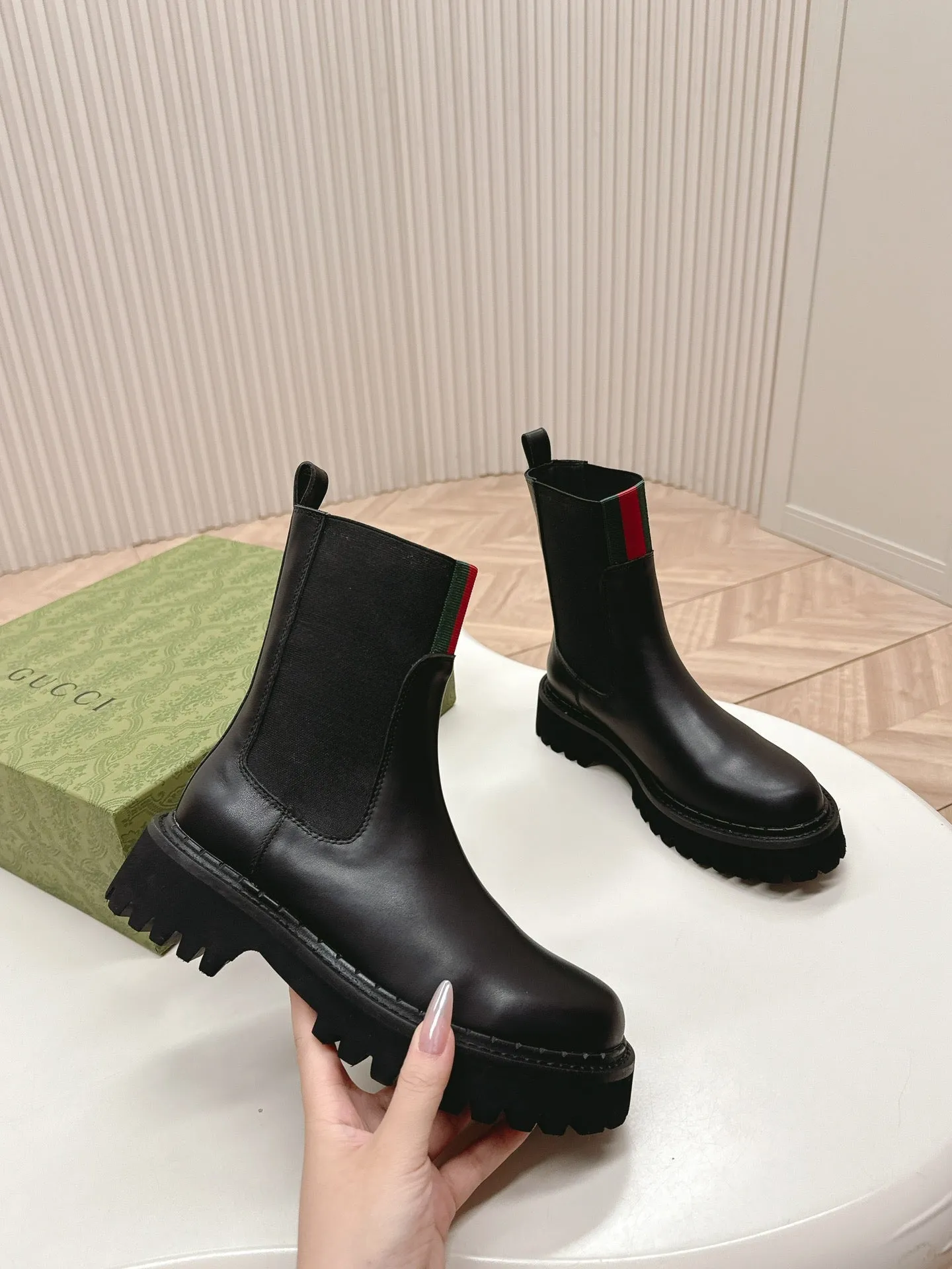 GG CLASSIC MARTIN BOOTS IN BLACK IMPORTED CALFSKIN