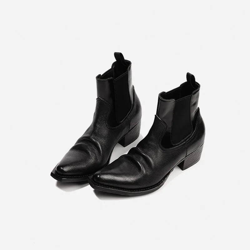 Goodyear Camel Leather Chelsea Boots For Women In Black Point Toe Leather Sole Shoes