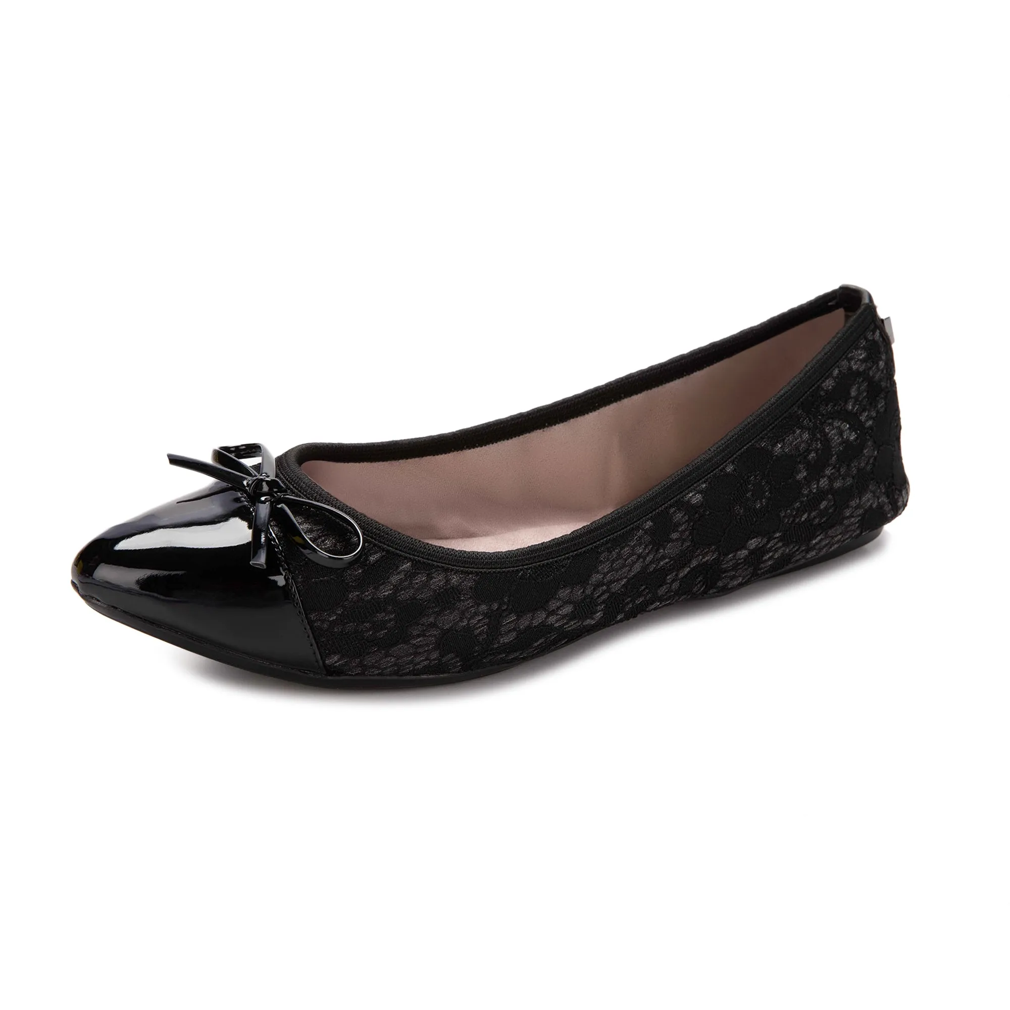 HOLLY Ballet Flat Shoes - Black Glitter Lace