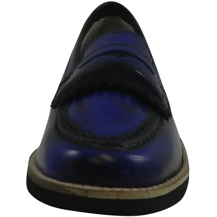 Hoo Shoes Mark's Boy's Classic Leather Slip On Oxford Loafer Shoes Royal Blue