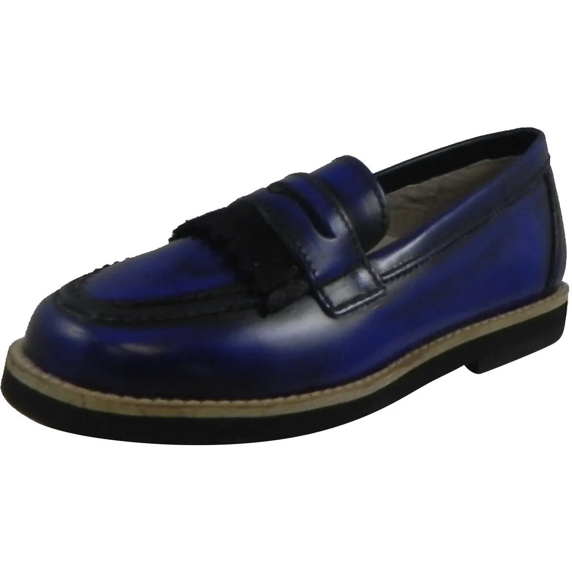 Hoo Shoes Mark's Boy's Classic Leather Slip On Oxford Loafer Shoes Royal Blue