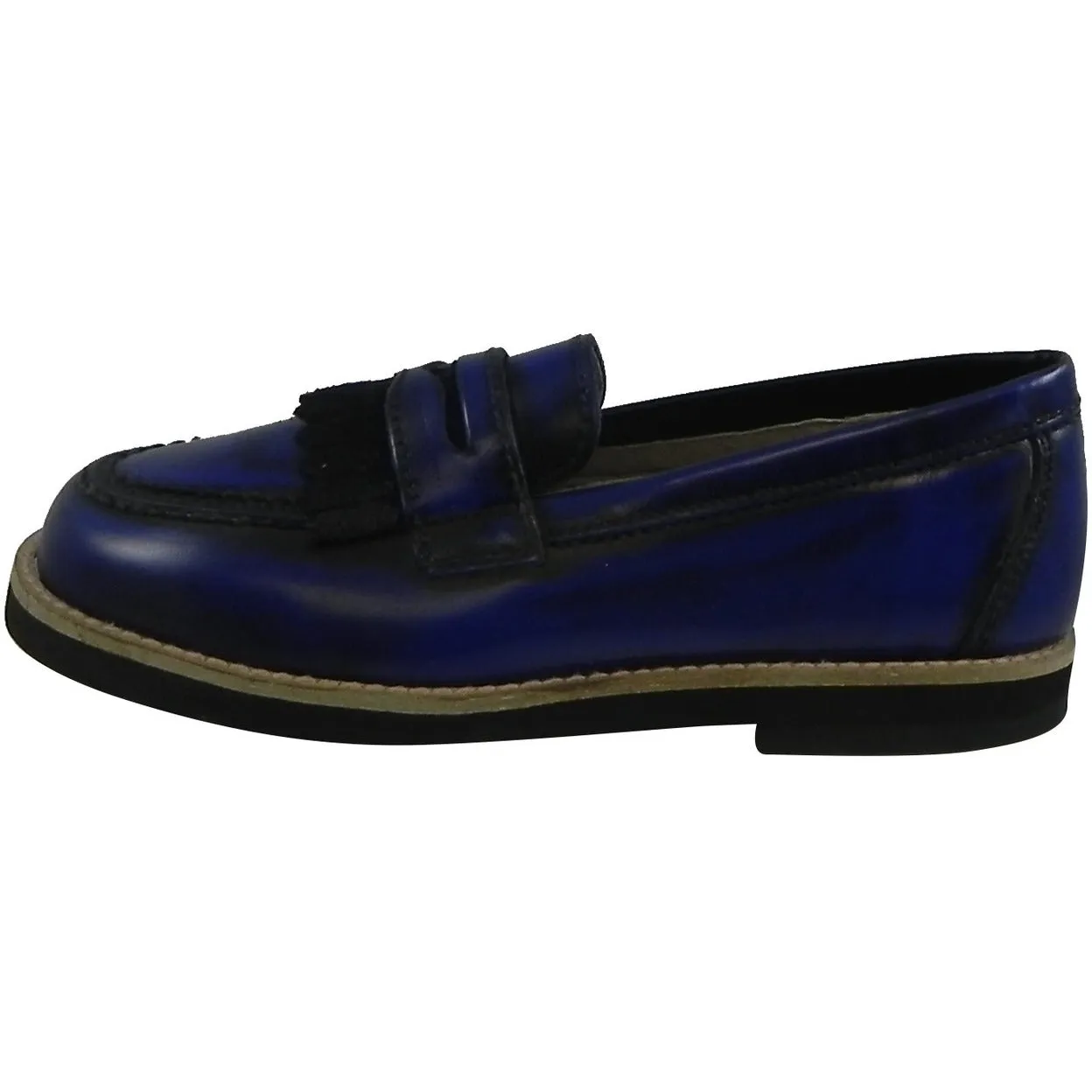 Hoo Shoes Mark's Boy's Classic Leather Slip On Oxford Loafer Shoes Royal Blue