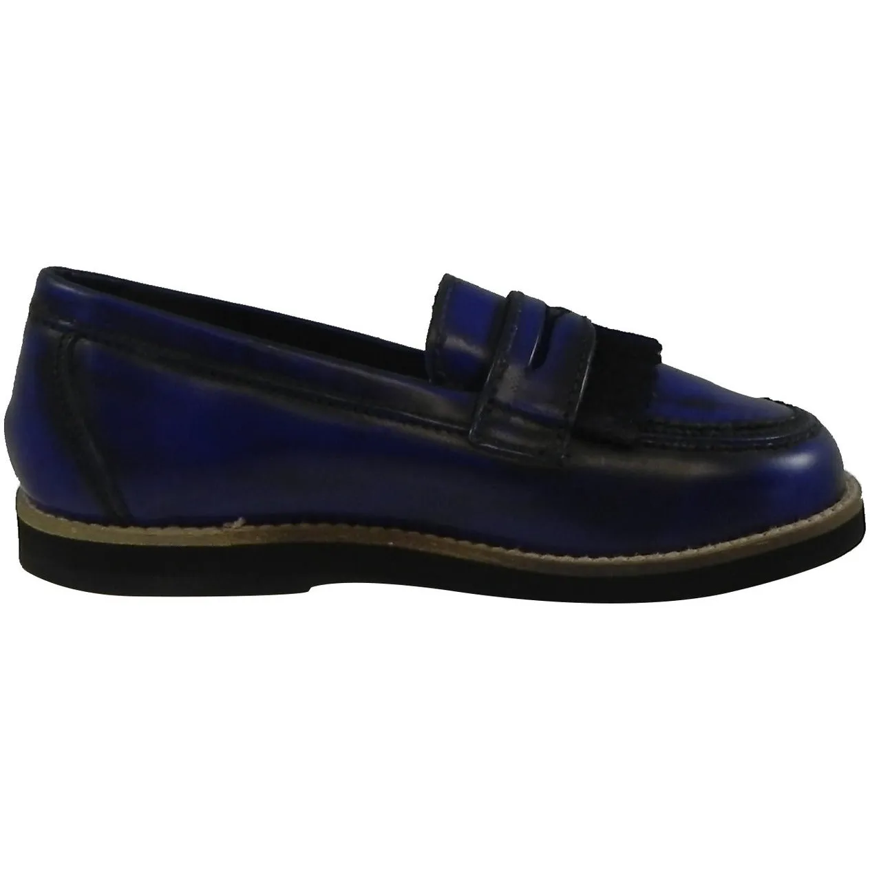 Hoo Shoes Mark's Boy's Classic Leather Slip On Oxford Loafer Shoes Royal Blue