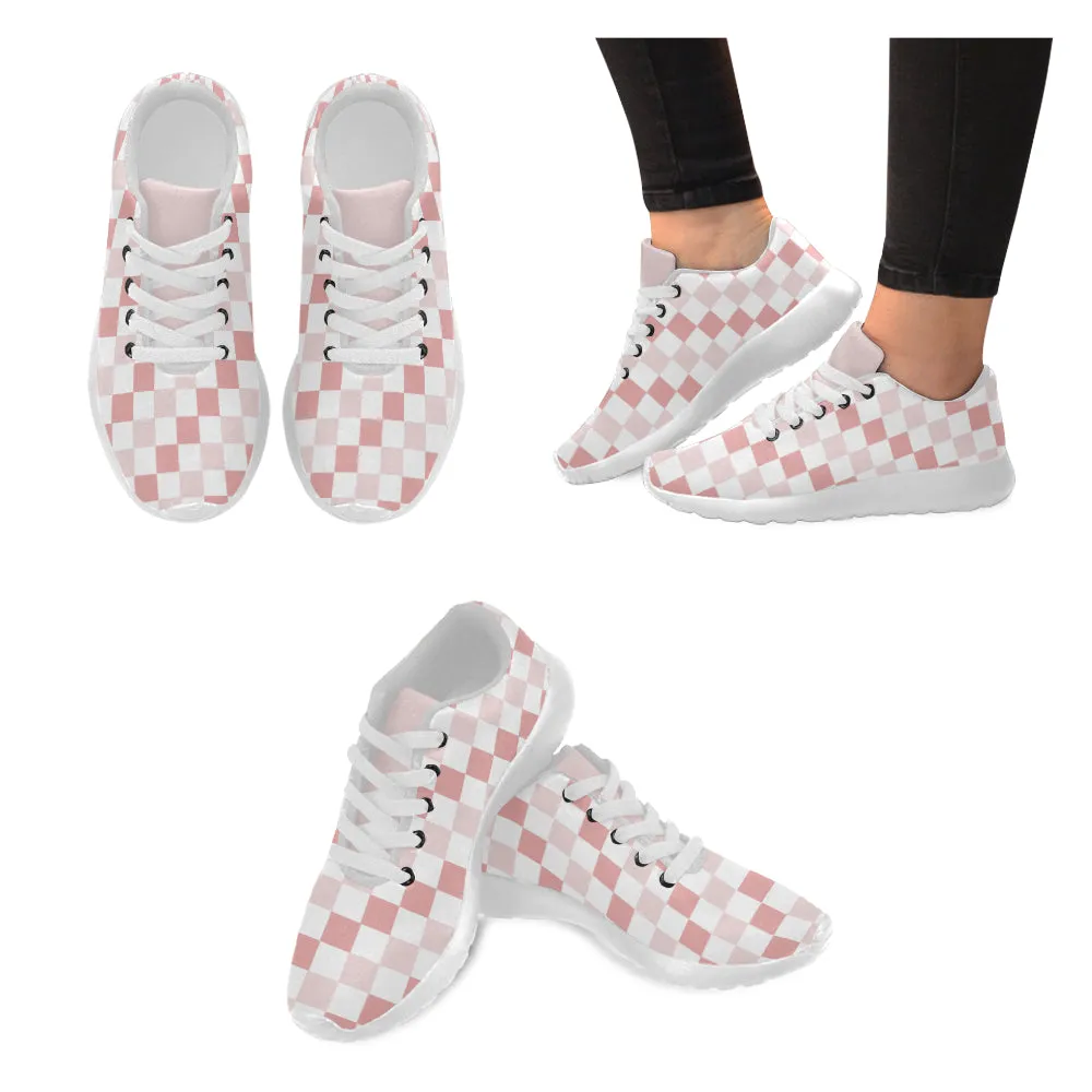 Kids' Baby Pink Checkers Print Canvas Sneakers