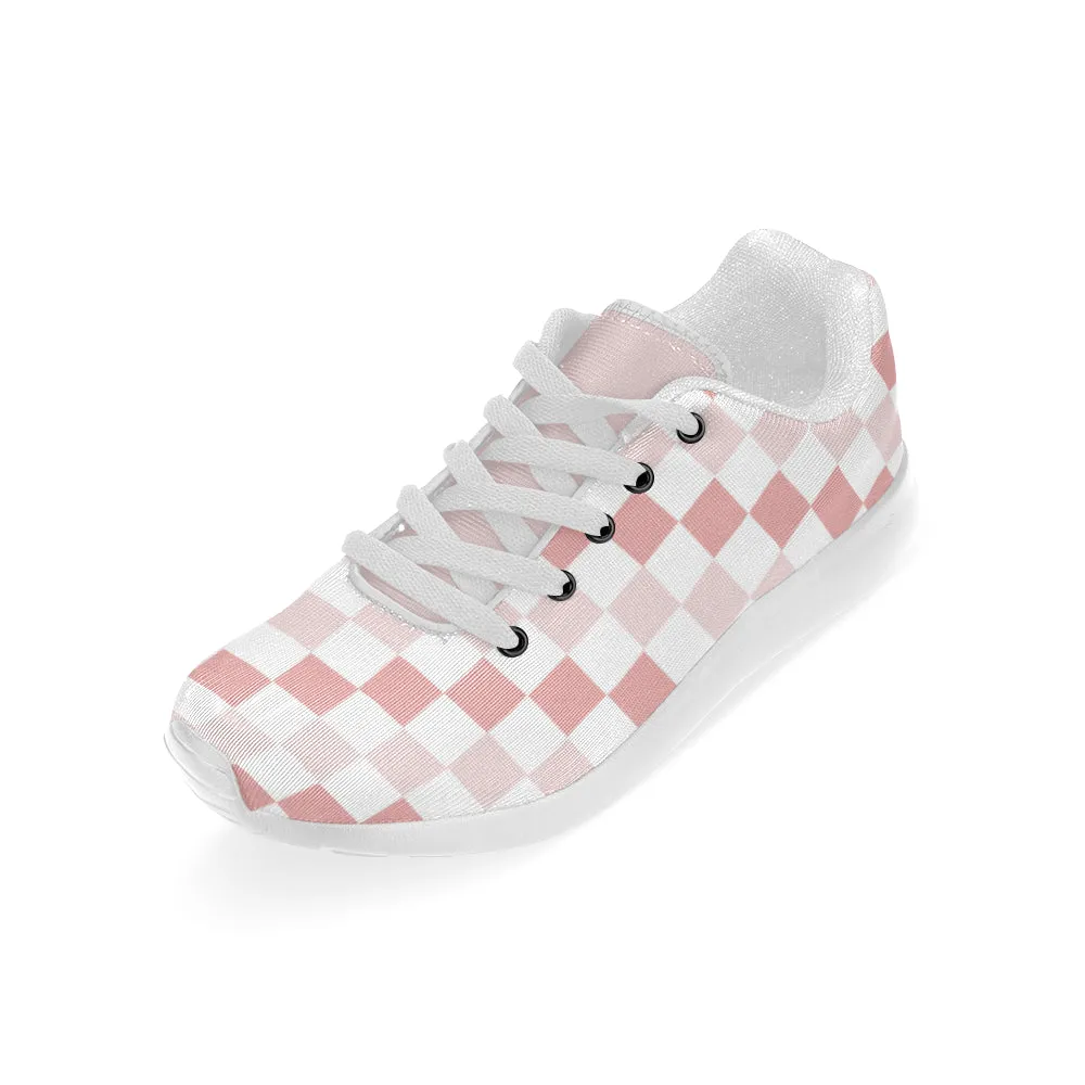 Kids' Baby Pink Checkers Print Canvas Sneakers