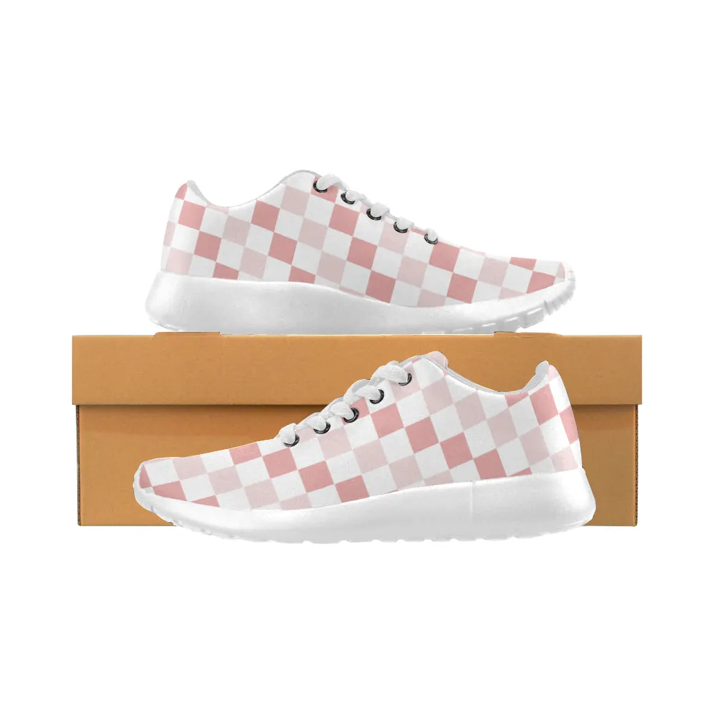 Kids' Baby Pink Checkers Print Canvas Sneakers