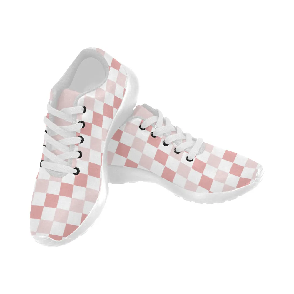 Kids' Baby Pink Checkers Print Canvas Sneakers