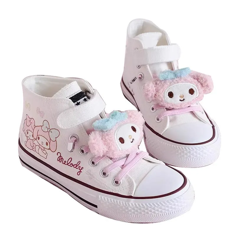 Kids Cartoon Pattern Velcro High Top Canvas Kawaii Girls Shoes