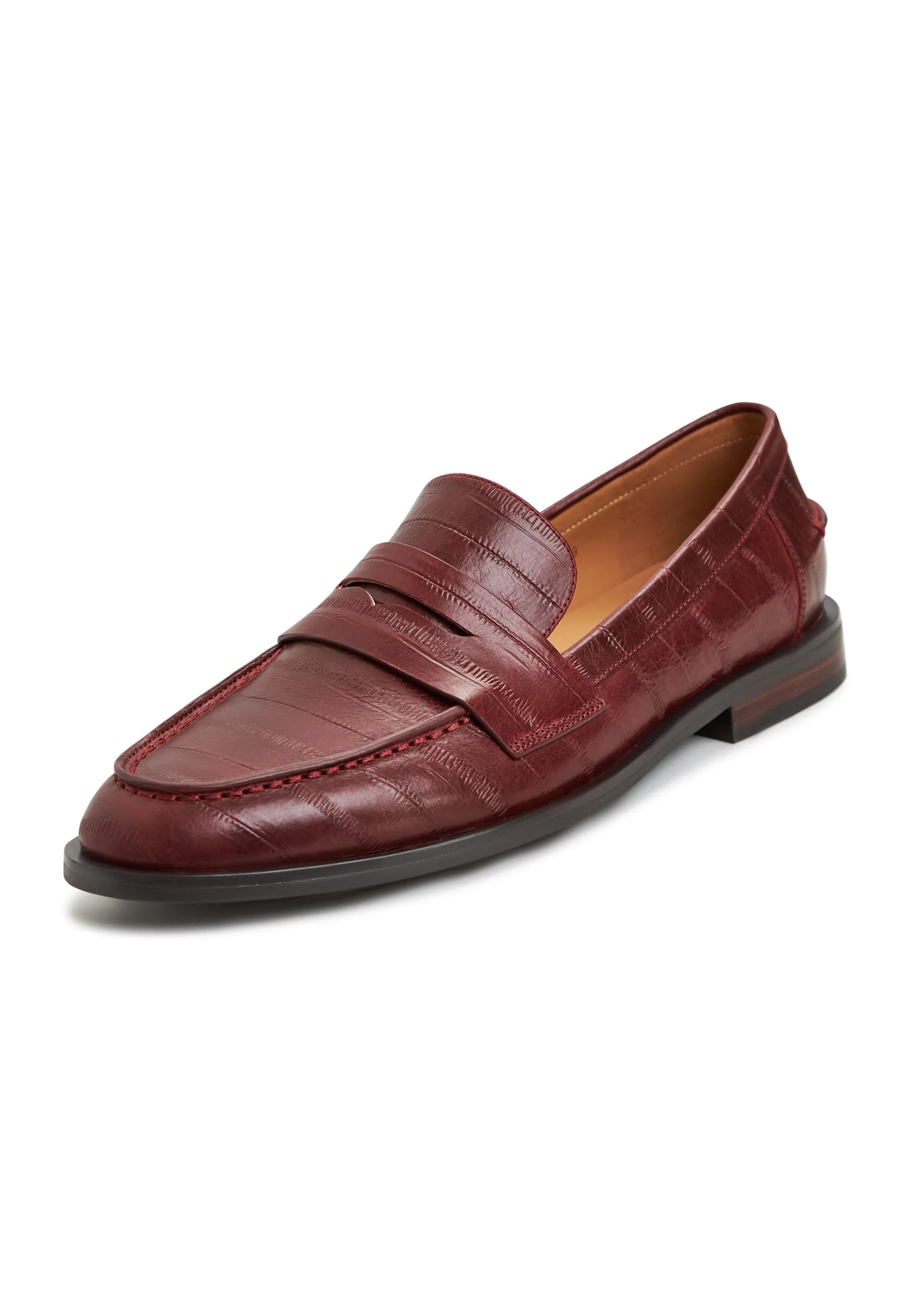 Leather Block Heeled Loafers - Bordeaux