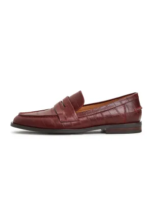 Leather Block Heeled Loafers - Bordeaux