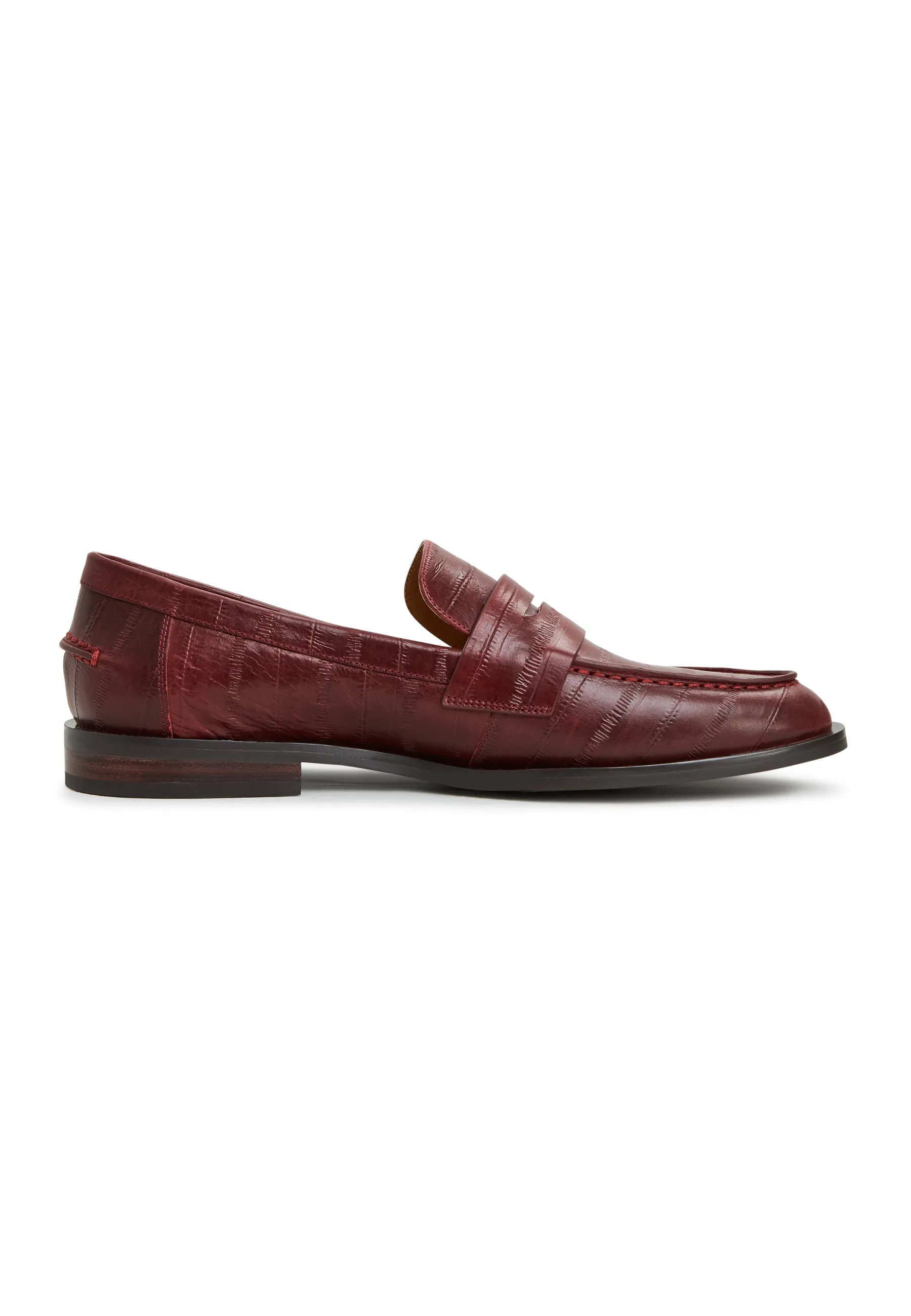 Leather Block Heeled Loafers - Bordeaux