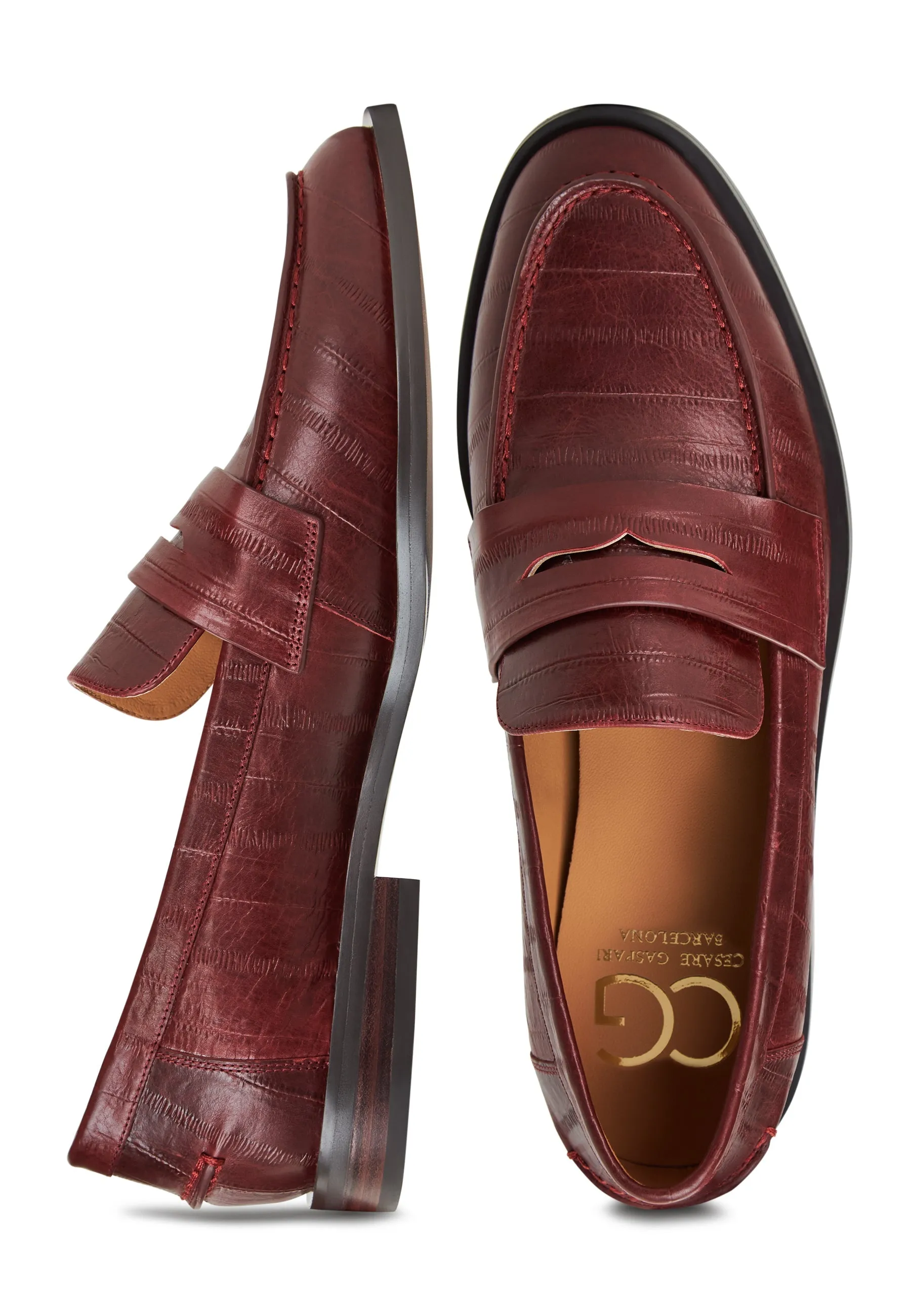 Leather Block Heeled Loafers - Bordeaux