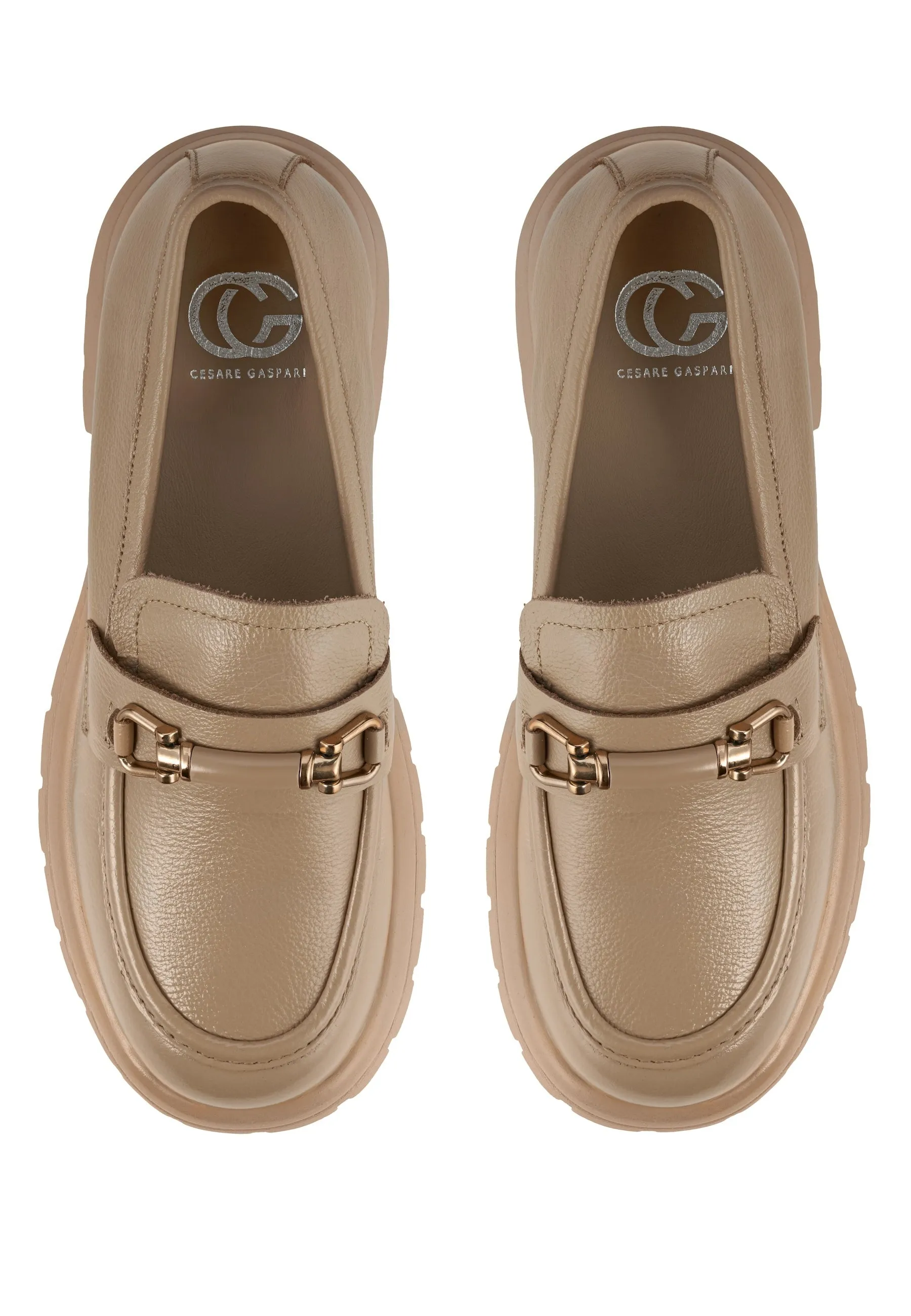 Leather Platform Loafers - Beige