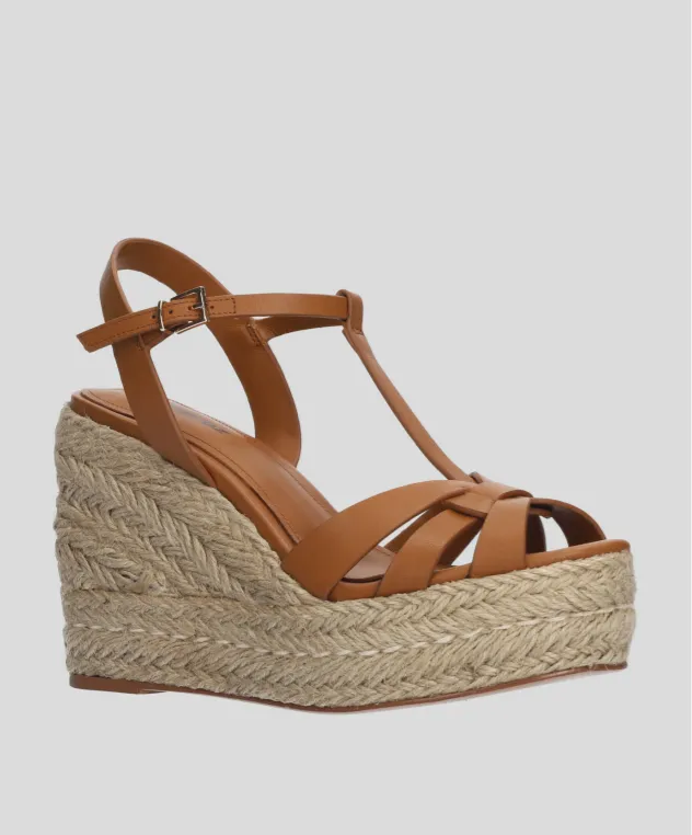 Lola Cruz Emily Tan Leather Wedges