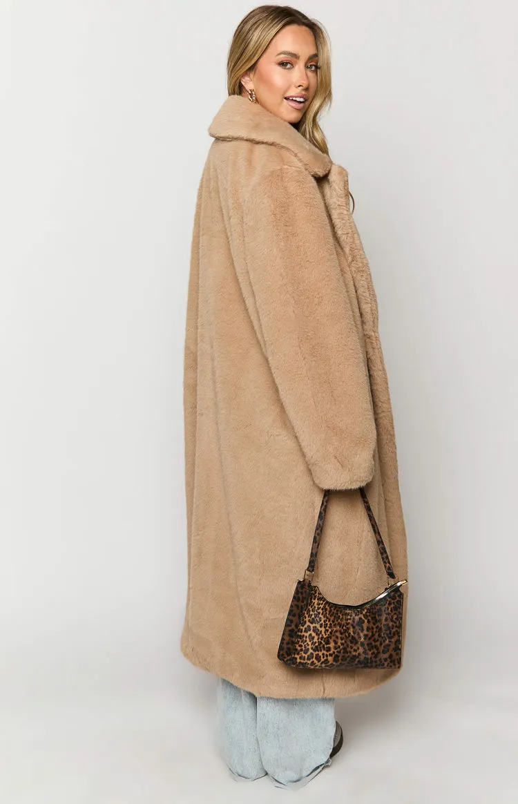 Lyrae Brown Full Length Faux Fur Coat