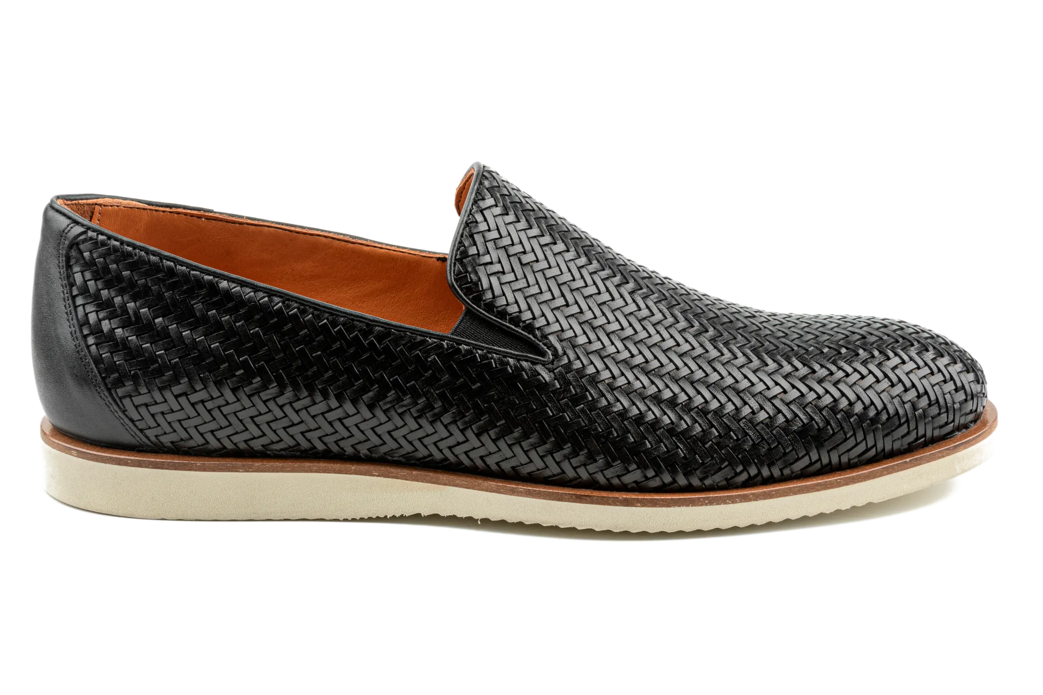 Maj Men's Woven Leather Loafers, Full Grain Leather Braided Loafers, Hybrid Loafer Dressy Sneakers in Black