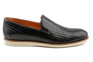 Maj Men's Woven Leather Loafers, Full Grain Leather Braided Loafers, Hybrid Loafer Dressy Sneakers in Black