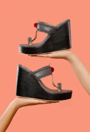 Matte Finish Vegan Leather Kolhapuri Inspired Wedges