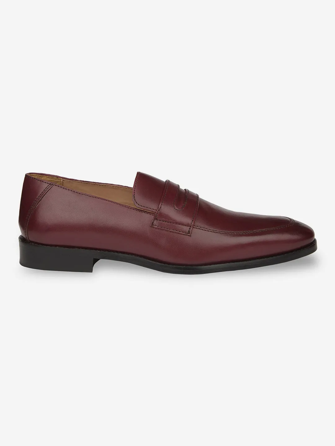 Men Burgundy Leather Formal Slip On Shoes