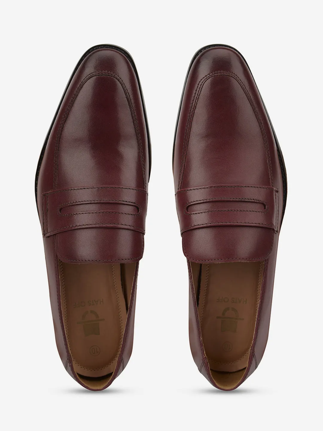 Men Burgundy Leather Formal Slip On Shoes