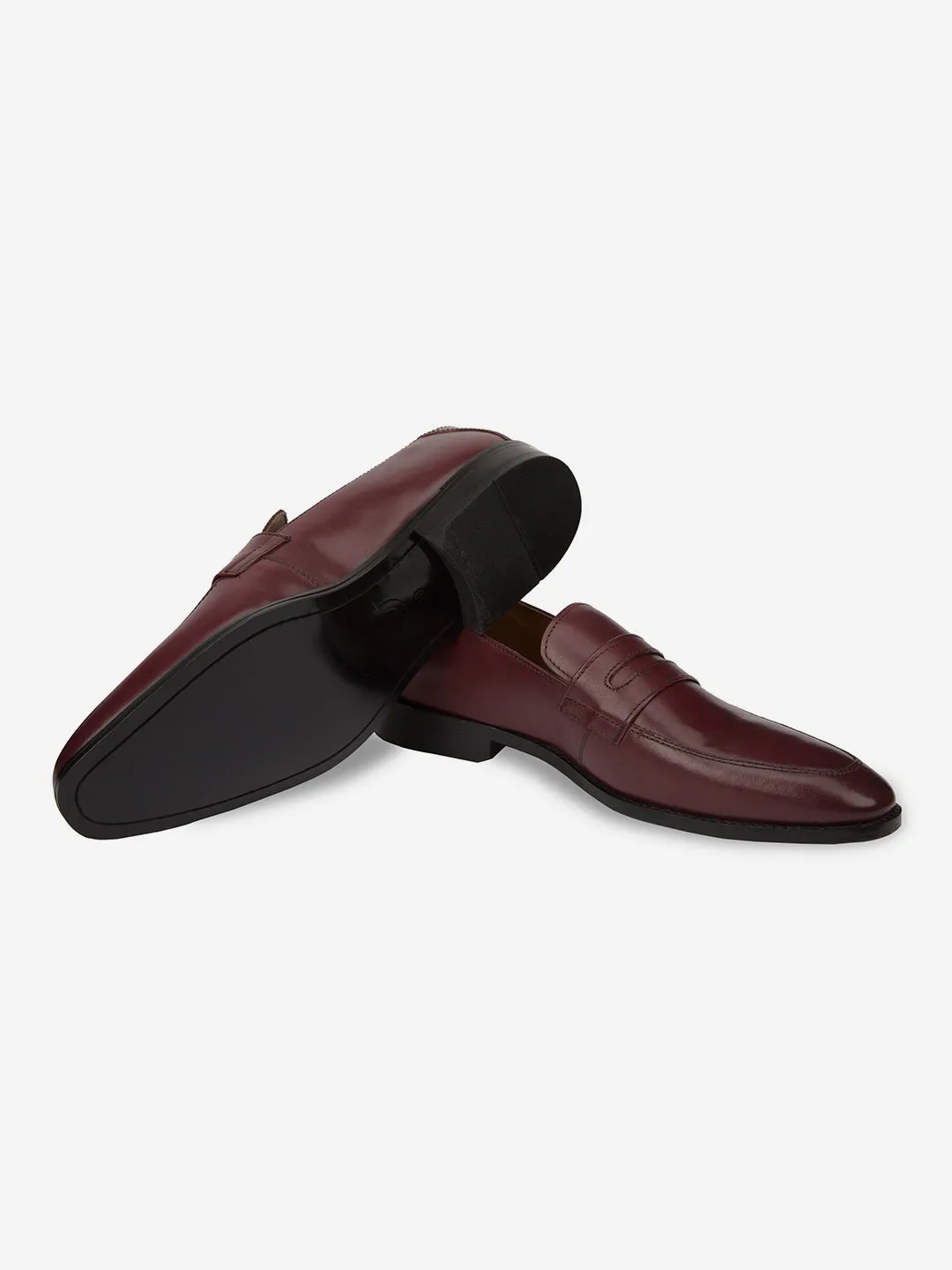 Men Burgundy Leather Formal Slip On Shoes